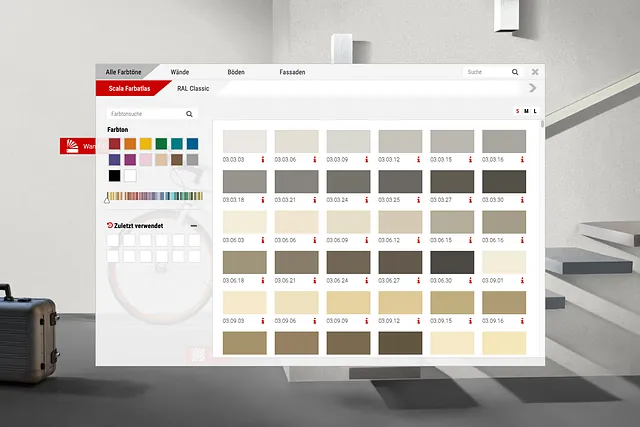 Website des Farbdesigners mit Farbauswahl
