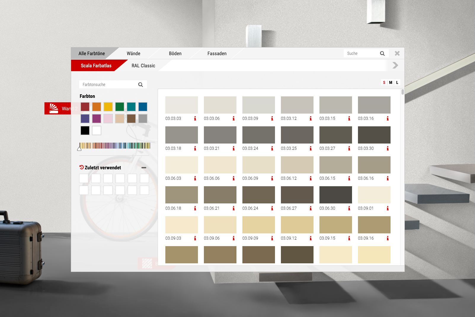 Website des Farbdesigners mit Farbauswahl